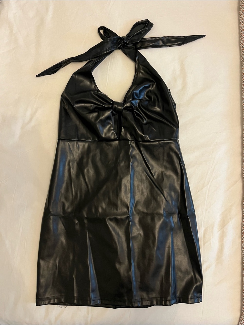Black Faux Leather Halter Mini Dress
